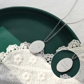 Silver oval chrysanthemum pendant necklace with November engraving and fine chain - November Flower(P1141) / 40cm+5cm / Steel
