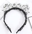 Serre-tête du Nouvel An 2020 avec chiffres pailletés argentés et dentelle noire sur cadre - Style 24-2020 Tulle Noir Étoile d'Argent