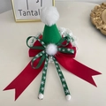 Fermaglio per capelli a cappello di Natale in velluto verde con fiocco di raso rosso - Fiocco Verde Fermaglio Mini Cappello di Natale