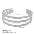 Elegant silver hollow bamboo style triple layer open cuff bracelet in stainless steel - Adjustable Open Style / Three-layer Bamboo Silver (SZ165)