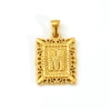 Vintage 18K gold plated rectangular pendant featuring letter M with hollow lace edge - Letter M (SP598G-M)