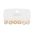 Three pairs of gold finish geometric earrings with pearls and small crystals on card - 50 Light KC Gold (12044)