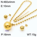 Set di gioielli in acciaio inossidabile dorato con collana a sfera cava e orecchini a lobo - Set Oro Piccolo (KS199361-Z) / Collana 460x4mm/Pendente 18mm/Orecchini 10mm