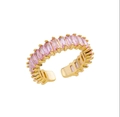 Adjustable golden ring with pink baguette-cut zircon stones in a full circle setting - Adjustable Open / Pink