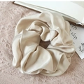 Elegant oversized champagne satin scrunchie with smooth silk texture on knit background - Q673-1 Beige Satin Glossy