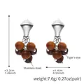 Tiger's eye natural stone grape dangle earrings in polished stainless steel finish - Steel Tiger's Eye (F039)
