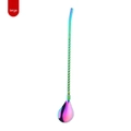 Rainbow plated stainless steel straw spoon in large size for coffee and tea drinks - Large Spiral - Rainbow