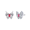 Elegant S925 silver butterfly earrings featuring red and white sparkling zircon stones - Lze10-p