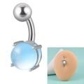 14G silver stainless steel belly button ring with light blue four-prong stone - 1.6x10x5x8mm / Azure Blue
