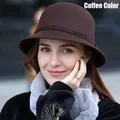 Cappello cloche vintage in lana color caffè per donna con cupola tonda e tesa corta - caffè