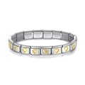 Italian charm bracelet in silver stainless steel with gold hollow heart link pattern - Heart / Gold & Silver