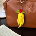 Handmade wool felt ginseng keychain charm with cute face and silver metal ring - Ginseng Mascot
