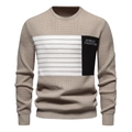 Pull en maille gaufrée kaki pour hommes avec coutures color-block noires et blanches - S / Khaki