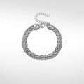 Double-layered silver stainless steel bracelet featuring woven and box chain design - 18cm / Silver