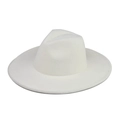 Detail van witte wollen fedora hoed met een brede rand en een platte bovenkant ontwerp - Volwassene 57-60cm / Wit