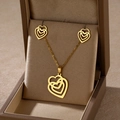 Golden heart necklace and earrings set presented in a premium jewelry box - Simple Smooth Heart (TZ-460)