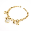 Detail of a gold double-chain bracelet featuring rose charms and sparkling white crystals - Double Chain Rose Style (ZG270)