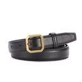 Dames zwart lederen riem met een minimalistische gouden achthoekige gesp op witte basis - 110cm / Zwart