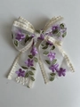 Beige lace bow hair clip with purple floral embroidery and vintage aesthetic - Medium - Purple Lotus