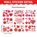 Fensteraufkleber-Set zum Valentinstag, 9 Blätter mit 55 Herz- und Rosenmotiven - 9 Blätter 55PCS Gemusterte Herzen und Rosen Set (UV24Y12877T_T)