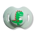 Funny mint green baby pacifier featuring a cute cartoon dinosaur graphic on the shield - Unicorn Pacifier / Green