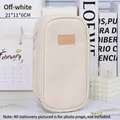 Cream white woven texture pencil case large capacity storage pouch 21x11x6CM size - Off White