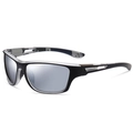 Polarized sports sunglasses with matte black frame and silver mirrored lenses - Black Frame Silver Mirrored Lens