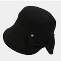 Black foldable sun hat for women featuring a large bow and gold buckle on woven fabric - M(56-58cm) / Black