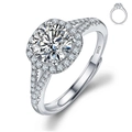 Adjustable S925 sterling silver ring with round sparkling stone and pavé crossover band - Adjustable Open / Double Row Square Halo Criss-Cross (1 Carat Effect)