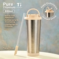 Detail of 830ml titanium vacuum flask with portable handle and pop-up straw structure - 830ml / Milk Tea