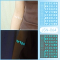 Glow in the dark alphabet tattoo sticker with cyan luminous letters and heart icons - JSN-064 (Luminous English Letters)