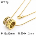 Gold stainless steel necklace with cylindrical pendant featuring white shell and Roman numerals - Gold Shell KN237967-GC