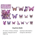 Purple and gold PET butterfly stickers with shell light and laser gold laser details - White Day Path