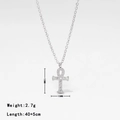 Silver Ankh cross necklace with cubic zirconia inlay on a polished titanium steel chain - Platinum