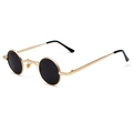 Steampunk style small round sunglasses with gold metal frame and black lenses - Gold Frame Black Gray Lens