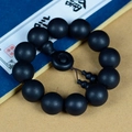 Bracelet de prière en bois de santal noir poli avec une vue à 45 degrés - Perles Rondes 20mm * 12Pcs Avec Pendentif Gourde