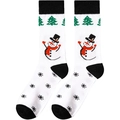 Detail of Christmas cotton socks featuring snowman and tree patterns with black toe and heel - One Size / White Snowman Style (A1258)