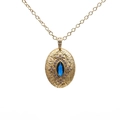 Fashionable gold necklace with an oval evil eye pendant and a centered blue crystal - Gold Textured Oval Eye