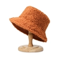 Solid orange lamb wool bucket hat in a textured teddy fur finish for winter wear - One Size / Caramel color