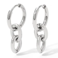 Polished silver chain link drop earrings with circular hoop and stainless steel finish - Silver