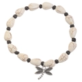 Ethnic teardrop white beaded bracelet with silver dragonfly pendant in beach style - Antique Silver (K-096)