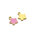 Pink enamel flower charms in golden stainless steel for DIY jewelry making - Flower / Pink