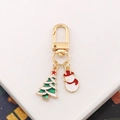 Portachiavi natalizio dorato con ciondoli smaltati albero verde e pupazzo di neve bianco - Albero di Natale - Stile 5