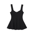Women's black sleeveless deep V-neck peplum top with elastic fit and flared hem - S / Black Top
