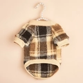 Plaid plush dog sweater made of warm flannel with rib knit cuffs on pearl hanger - Khaki Plaid Fleece Sweatshirt