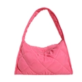 Pink quilted nylon pillow bag with white diamond stitching and soft padded texture - Rose Red