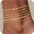 Lot de 6 bracelets de cheville dorés avec mailles trombone, figaro et à perles - Ensemble de 6 Pièces / Chevillère Dorée Style 1