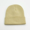 Classic beige ribbed knit beanie for winter made of soft material with cuff detail - Oatmeal