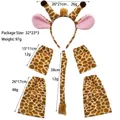 Detailed view of giraffe costume set dimensions including headband, arm and leg sleeves - Giraffe Set with Ears Tail Wrist and Leg Covers