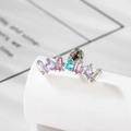 Silver crown ear stud featuring vibrant colorful zircons on a white display pedestal - Multicolor Crown (A606-3#)